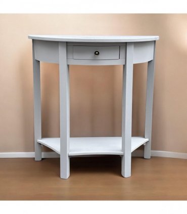 Modern and Stylish 1 Drawer Semicircle Design Console Table - Art Deco Style with Storage, Medium Wood Tone, and Satin Knob Handle for Home, Office, or Living Spaces (Grey)