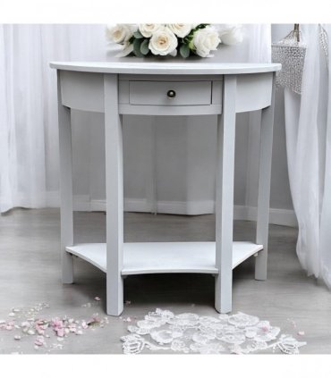Modern and Stylish 1 Drawer Semicircle Design Console Table - Art Deco Style with Storage, Medium Wood Tone, and Satin Knob Handle for Home, Office, or Living Spaces (Grey)