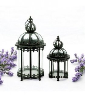 Stylish Set of 2 Metal Grey Tealight Lantern Holders – Decorative Glass & Metal Candle Holders, Versatile for Tealight or Mini Pillar Candles, Perfect for Home, Garden & Tabletop Décor