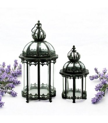 Stylish Set of 2 Metal Grey Tealight Lantern Holders – Decorative Glass & Metal Candle Holders, Versatile for Tealight or Mini Pillar Candles, Perfect for Home, Garden & Tabletop Décor