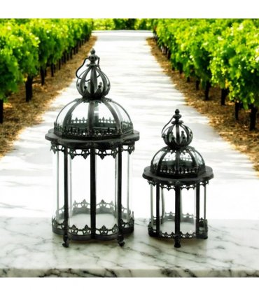 Stylish Set of 2 Metal Grey Tealight Lantern Holders – Decorative Glass & Metal Candle Holders, Versatile for Tealight or Mini Pillar Candles, Perfect for Home, Garden & Tabletop Décor