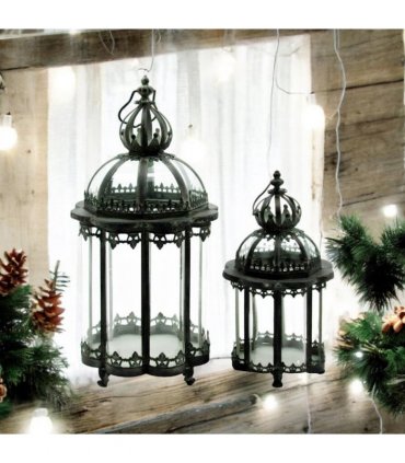 Stylish Set of 2 Metal Grey Tealight Lantern Holders – Decorative Glass & Metal Candle Holders, Versatile for Tealight or Mini Pillar Candles, Perfect for Home, Garden & Tabletop Décor