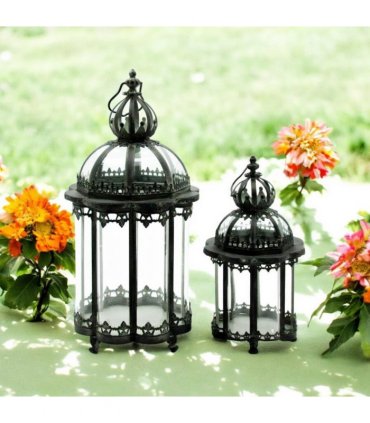 Stylish Set of 2 Metal Grey Tealight Lantern Holders – Decorative Glass & Metal Candle Holders, Versatile for Tealight or Mini Pillar Candles, Perfect for Home, Garden & Tabletop Décor
