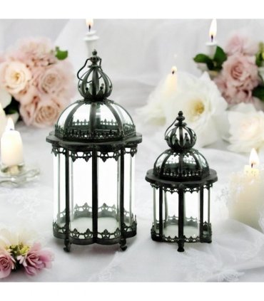 Stylish Set of 2 Metal Grey Tealight Lantern Holders – Decorative Glass & Metal Candle Holders, Versatile for Tealight or Mini Pillar Candles, Perfect for Home, Garden & Tabletop Décor