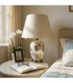 Cream Ceramic Table Lamp with Drum Shade – Durable Striped Design, Handmade Shade, Soft Ambient Light, Stylish Home Décor Accent for Living Room, Hallway, or Study (Floral Design Vase - 63cm Shade)