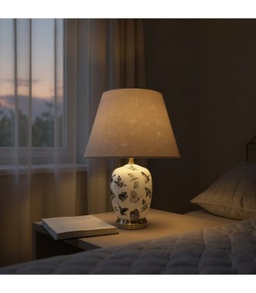 Modern and Classic Oriental Design Large Floral Ceramic Table Lamp with Drum Shade - Perfect Stylish and Functional Hall Light for Living Room. Bedroom (50cm Black White Butterfly)