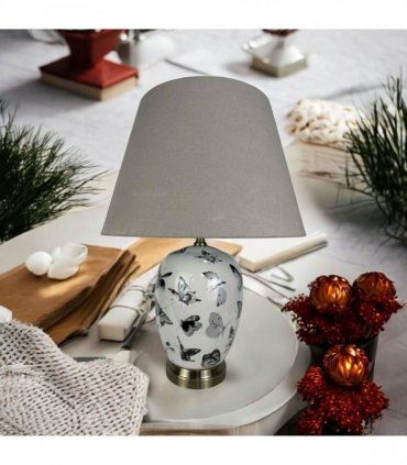 Modern and Classic Oriental Design Large Floral Ceramic Table Lamp with Drum Shade - Perfect Stylish and Functional Hall Light for Living Room. Bedroom (50cm Black White Butterfly)