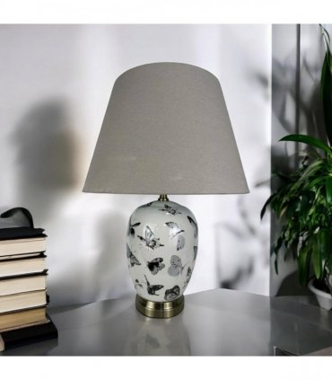 Modern and Classic Oriental Design Large Floral Ceramic Table Lamp with Drum Shade - Perfect Stylish and Functional Hall Light for Living Room. Bedroom (50cm Black White Butterfly)