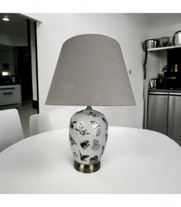 Modern and Classic Oriental Design Large Floral Ceramic Table Lamp with Drum Shade - Perfect Stylish and Functional Hall Light for Living Room. Bedroom (50cm Black White Butterfly)
