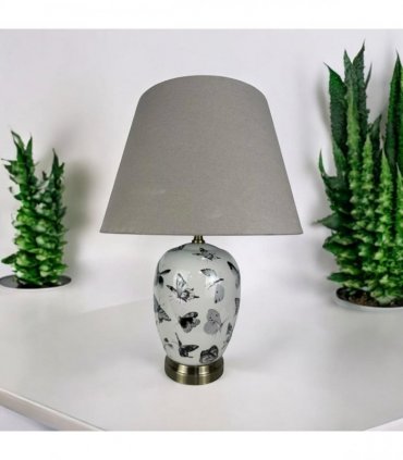 Modern and Classic Oriental Design Large Floral Ceramic Table Lamp with Drum Shade - Perfect Stylish and Functional Hall Light for Living Room. Bedroom (50cm Black White Butterfly)