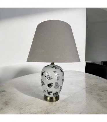 Modern and Classic Oriental Design Large Floral Ceramic Table Lamp with Drum Shade - Perfect Stylish and Functional Hall Light for Living Room. Bedroom (50cm Black White Butterfly)