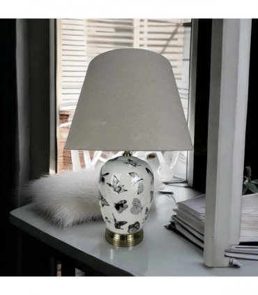Modern and Classic Oriental Design Large Floral Ceramic Table Lamp with Drum Shade - Perfect Stylish and Functional Hall Light for Living Room. Bedroom (50cm Black White Butterfly)