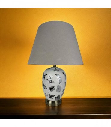 Modern and Classic Oriental Design Large Floral Ceramic Table Lamp with Drum Shade - Perfect Stylish and Functional Hall Light for Living Room. Bedroom (50cm Black White Butterfly)