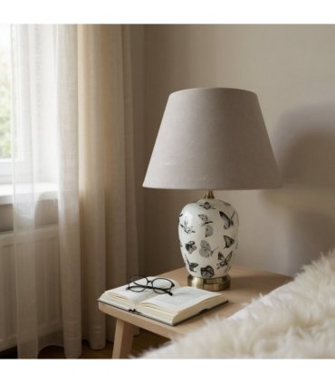 Modern and Classic Oriental Design Large Floral Ceramic Table Lamp with Drum Shade - Perfect Stylish and Functional Hall Light for Living Room. Bedroom (50cm Black White Butterfly)