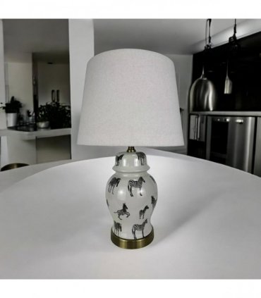 AcaciaHome Modern and Classic Oriental Design Large Floral Ceramic Table Lamp with Drum Shade - Perfect Stylish and Functional Hall Light for Living Room. Bedroom (45cm Zebra Safari White Shade)