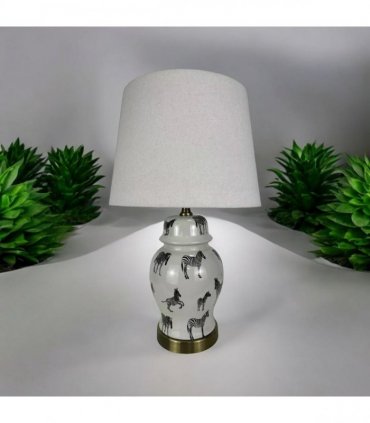 AcaciaHome Modern and Classic Oriental Design Large Floral Ceramic Table Lamp with Drum Shade - Perfect Stylish and Functional Hall Light for Living Room. Bedroom (45cm Zebra Safari White Shade)
