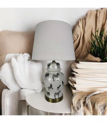 AcaciaHome Modern and Classic Oriental Design Large Floral Ceramic Table Lamp with Drum Shade - Perfect Stylish and Functional Hall Light for Living Room. Bedroom (45cm Zebra Safari White Shade)