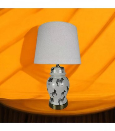 AcaciaHome Modern and Classic Oriental Design Large Floral Ceramic Table Lamp with Drum Shade - Perfect Stylish and Functional Hall Light for Living Room. Bedroom (45cm Zebra Safari White Shade)