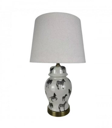 AcaciaHome Modern and Classic Oriental Design Large Floral Ceramic Table Lamp with Drum Shade - Perfect Stylish and Functional Hall Light for Living Room. Bedroom (45cm Zebra Safari White Shade)