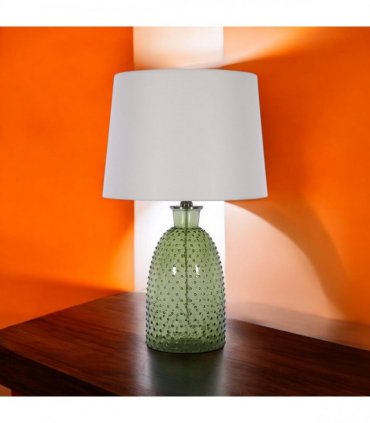 AcaciaHome Cream Ceramic Table Lamp with Drum Shade – Durable Striped Design, Handmade Shade, Soft Ambient Light, Stylish Home Décor Accent for Living Room, Hallway, or Study (Leaf Vase - 63cm Shade)