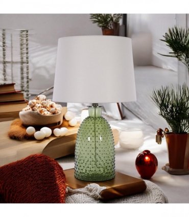 AcaciaHome Cream Ceramic Table Lamp with Drum Shade – Durable Striped Design, Handmade Shade, Soft Ambient Light, Stylish Home Décor Accent for Living Room, Hallway, or Study (Leaf Vase - 63cm Shade)