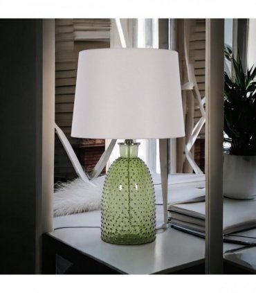 AcaciaHome Cream Ceramic Table Lamp with Drum Shade – Durable Striped Design, Handmade Shade, Soft Ambient Light, Stylish Home Décor Accent for Living Room, Hallway, or Study (Leaf Vase - 63cm Shade)