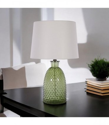 AcaciaHome Cream Ceramic Table Lamp with Drum Shade – Durable Striped Design, Handmade Shade, Soft Ambient Light, Stylish Home Décor Accent for Living Room, Hallway, or Study (Leaf Vase - 63cm Shade)