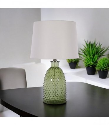 AcaciaHome Cream Ceramic Table Lamp with Drum Shade – Durable Striped Design, Handmade Shade, Soft Ambient Light, Stylish Home Décor Accent for Living Room, Hallway, or Study (Leaf Vase - 63cm Shade)