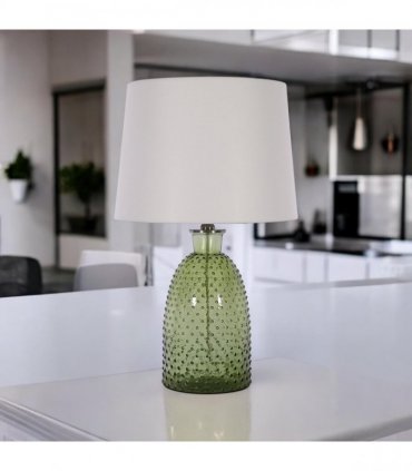 AcaciaHome Cream Ceramic Table Lamp with Drum Shade – Durable Striped Design, Handmade Shade, Soft Ambient Light, Stylish Home Décor Accent for Living Room, Hallway, or Study (Leaf Vase - 63cm Shade)