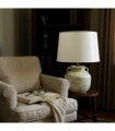 AcaciaHome Cream Ceramic Table Lamp with Drum Shade – Durable Striped Design, Handmade Shade, Soft Ambient Light, Stylish Home Décor Accent for Living Room, Hallway, or Study (Cora Vase - 63cm Shade)