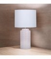 Cream Ceramic Table Lamp with Drum Shade – Durable Striped Design, Handmade Shade, Soft Ambient Light, Stylish Home Décor Accent for Living Room, Hallway, or Study (Leopard Vase - 63cm Shade)