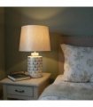 Cream Ceramic Table Lamp with Drum Shade – Durable Striped Design, Handmade Shade, Soft Ambient Light, Stylish Home Décor Accent for Living Room, Hallway, or Study (Floral Vase - 63cm Shade)