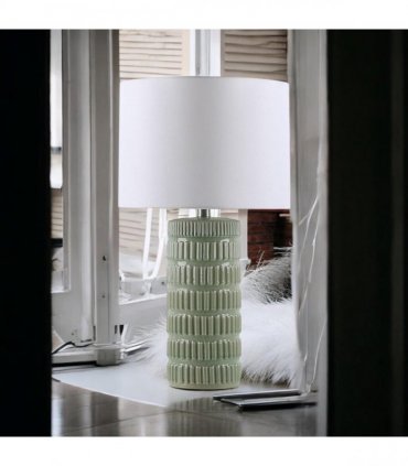 Cream Ceramic Table Lamp with Drum Shade – Durable Striped Design, Handmade Shade, Soft Ambient Light, Stylish Home Décor Accent for Living Room, Hallway, or Study (Floral Vase - 63cm Shade)