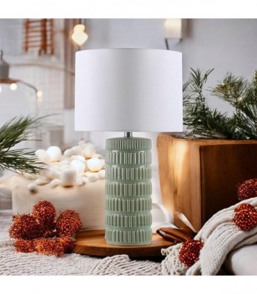 Cream Ceramic Table Lamp with Drum Shade – Durable Striped Design, Handmade Shade, Soft Ambient Light, Stylish Home Décor Accent for Living Room, Hallway, or Study (Floral Vase - 63cm Shade)