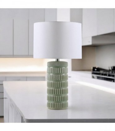 Cream Ceramic Table Lamp with Drum Shade – Durable Striped Design, Handmade Shade, Soft Ambient Light, Stylish Home Décor Accent for Living Room, Hallway, or Study (Floral Vase - 63cm Shade)