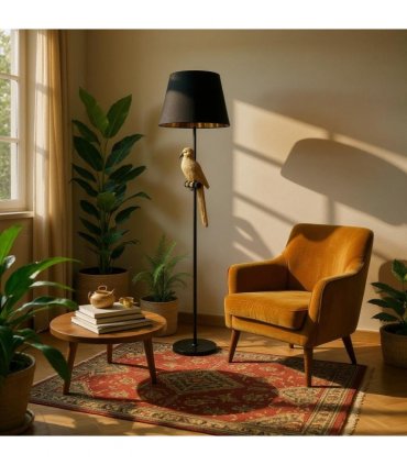 AcaciaHome Modern Parrot Bird Floor Lamp – Elegant 164cm Resin Base with Black Drum Shade, Stylish Decorative Lighting, Creates Cozy Ambient Glow for Bedroom, Hallway, Living Room, or Dining Room