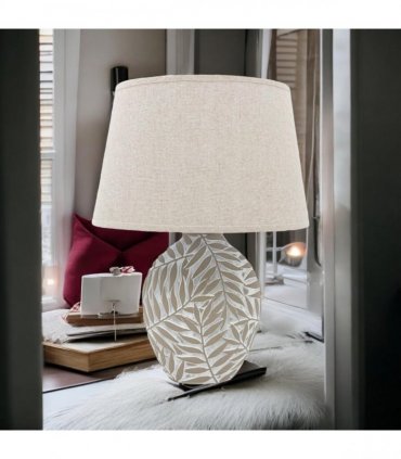 Ceramic Table Lamp with Minimalist Design, Textured Base and Fabric Shade, Ideal for Ambient Light in Any Room