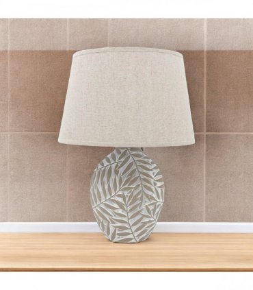 Ceramic Table Lamp with Minimalist Design, Textured Base and Fabric Shade, Ideal for Ambient Light in Any Room