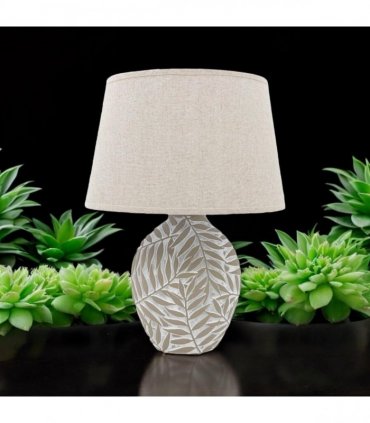 Ceramic Table Lamp with Minimalist Design, Textured Base and Fabric Shade, Ideal for Ambient Light in Any Room