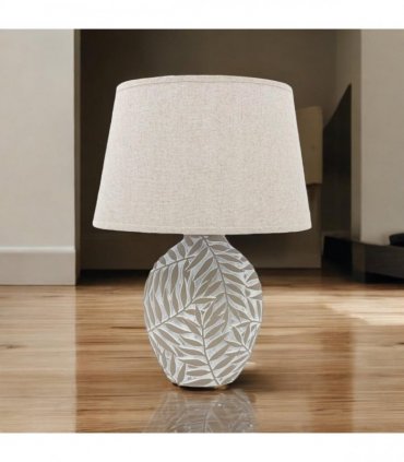 Ceramic Table Lamp with Minimalist Design, Textured Base and Fabric Shade, Ideal for Ambient Light in Any Room