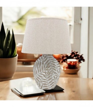 Ceramic Table Lamp with Minimalist Design, Textured Base and Fabric Shade, Ideal for Ambient Light in Any Room