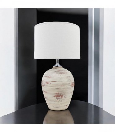 AcaciaHome Elegant Ceramic Table Lamp with Fabric Drum Shade – Decorative Bedside or Nightstand Light, Warm Soft Ambient Glow, E27 Bulb Compatible Lamp for Bedroom, Office & Desk (61cm Cream Lamp)