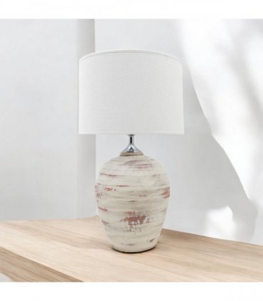 AcaciaHome Elegant Ceramic Table Lamp with Fabric Drum Shade – Decorative Bedside or Nightstand Light, Warm Soft Ambient Glow, E27 Bulb Compatible Lamp for Bedroom, Office & Desk (61cm Cream Lamp)