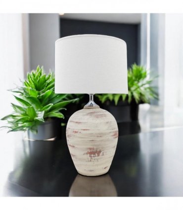 AcaciaHome Elegant Ceramic Table Lamp with Fabric Drum Shade – Decorative Bedside or Nightstand Light, Warm Soft Ambient Glow, E27 Bulb Compatible Lamp for Bedroom, Office & Desk (61cm Cream Lamp)