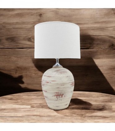 AcaciaHome Elegant Ceramic Table Lamp with Fabric Drum Shade – Decorative Bedside or Nightstand Light, Warm Soft Ambient Glow, E27 Bulb Compatible Lamp for Bedroom, Office & Desk (61cm Cream Lamp)