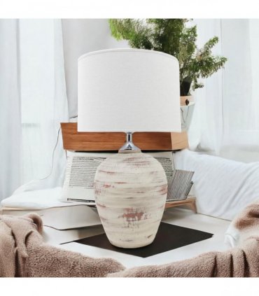 AcaciaHome Elegant Ceramic Table Lamp with Fabric Drum Shade – Decorative Bedside or Nightstand Light, Warm Soft Ambient Glow, E27 Bulb Compatible Lamp for Bedroom, Office & Desk (61cm Cream Lamp)