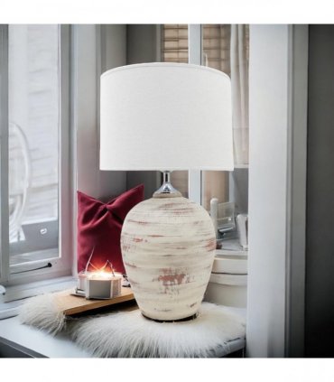 AcaciaHome Elegant Ceramic Table Lamp with Fabric Drum Shade – Decorative Bedside or Nightstand Light, Warm Soft Ambient Glow, E27 Bulb Compatible Lamp for Bedroom, Office & Desk (61cm Cream Lamp)