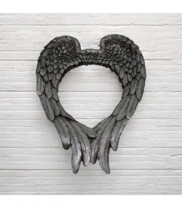 AcaciaHome Antique and Stylish 57cm Silver Mirror with Wing Design – Vintage-Inspired Wall Decor for Living Room, Bedroom, and Hallway, Perfect for Adding Elegance and Style to Your Home or Office