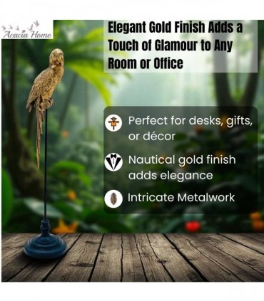 AcaciaHome Modern and Luxurious XL Very Tall Gold Parrot Ornament Sculpture - Elegant Hand-Painted Resin Bird Decorative Figurine for Home, Living Room, Office, or Patio Decor (98cm Single Parrot)
