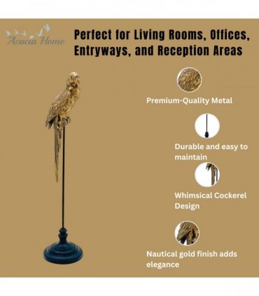 AcaciaHome Modern and Luxurious XL Very Tall Gold Parrot Ornament Sculpture - Elegant Hand-Painted Resin Bird Decorative Figurine for Home, Living Room, Office, or Patio Decor (98cm Single Parrot)